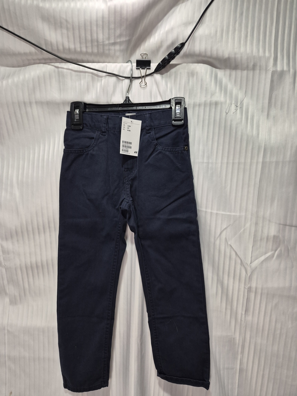 H&M Kids Slim Straight Pants in Navy Blue Size 4-5Y